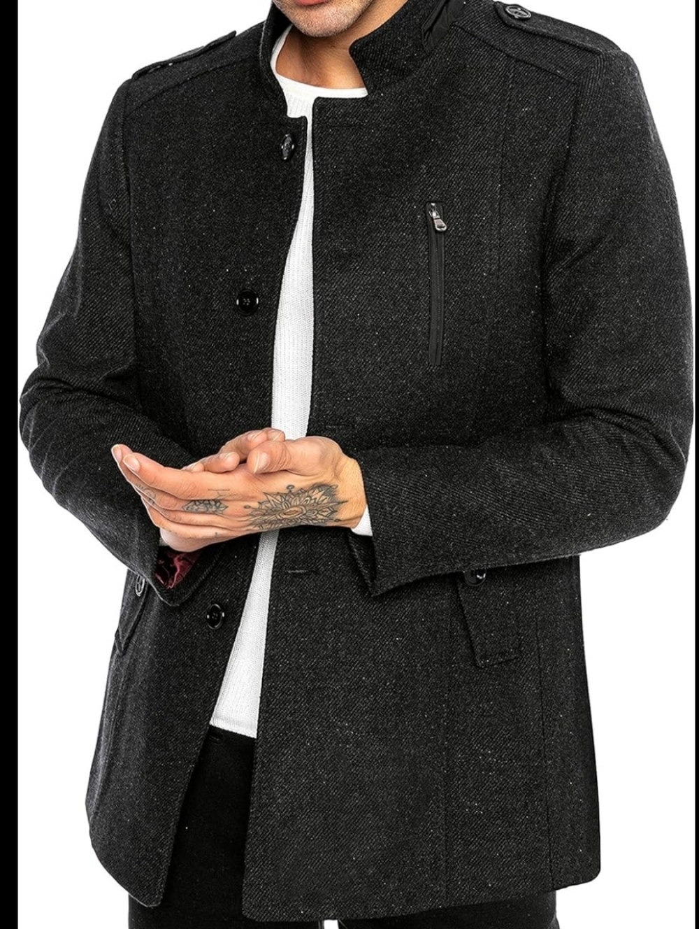 Men's Stand-Collar West Harris Wool-Blend Jacket in Charcoal